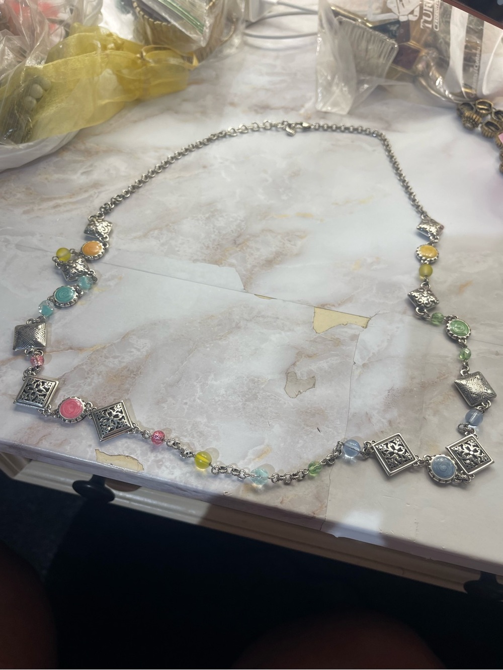 Brighton Gaudi Park Necklace Long Silver Beaded Colorful Multi-Color Retired